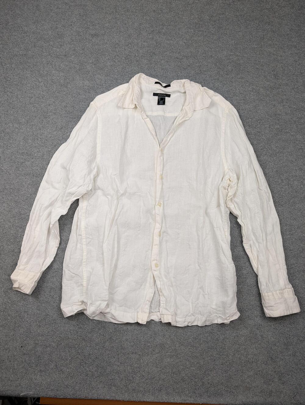 Claiborne Shirt Mens Large White Linen Herringbone Long Sleeve Button Up Casual